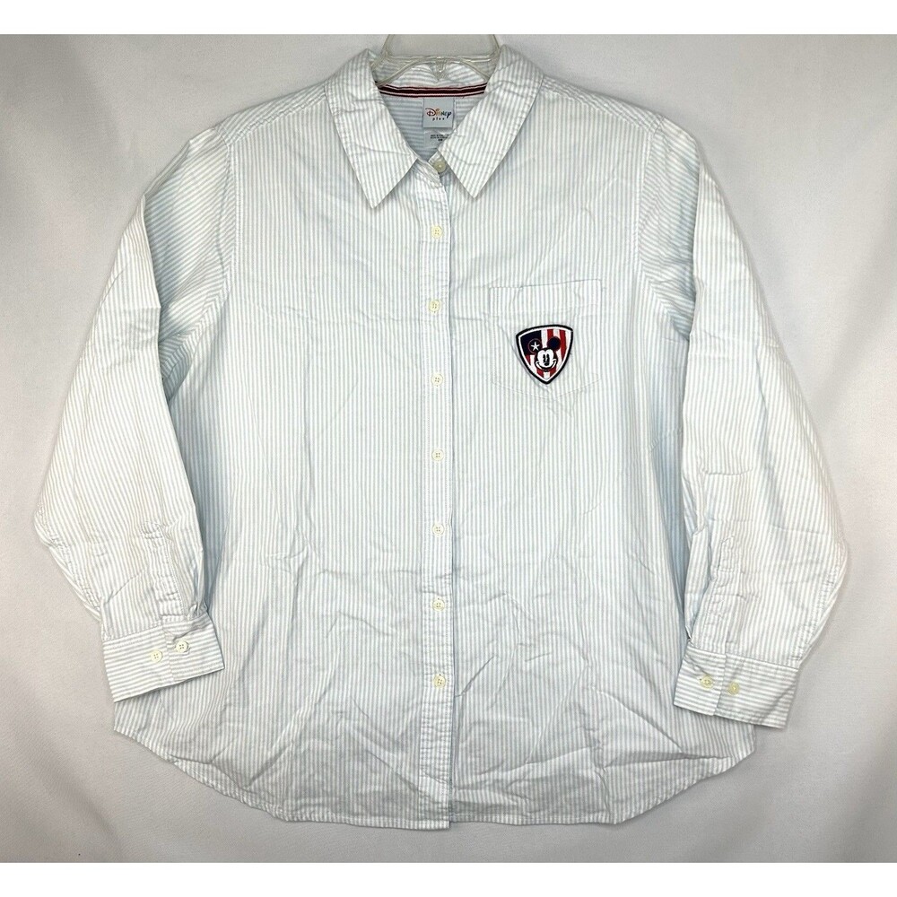 Disney Mickey Button Up Shirt Women Plus Sz 20W Striped Embroidered Long Sleeve